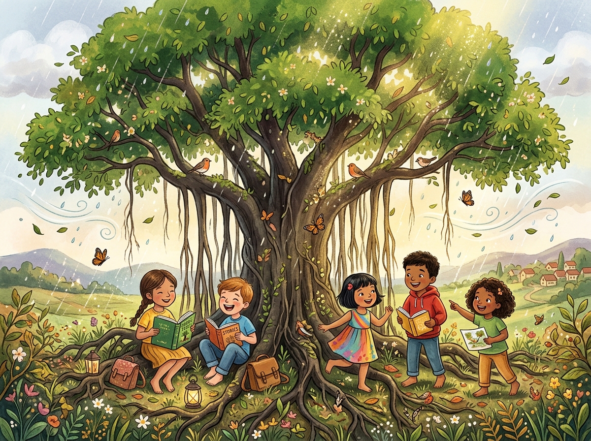 A magnificent Banyan tree nurtured by children
